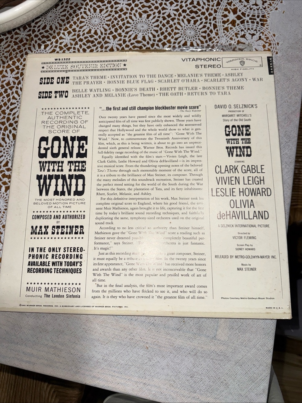 Gone With The Wind Original Score Vinyl Cover - White/Orange Artwork - Picture 4 of 4
